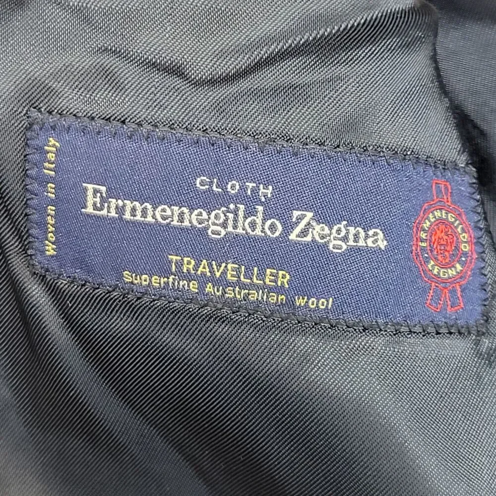 Ermenegildo Zegna Wool Suit Jacket Size 44‎ RE Navy Blue Pinstriped 